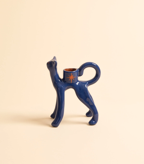 Подсвечник - Котик синий с красной звездой | laski_v_glazki