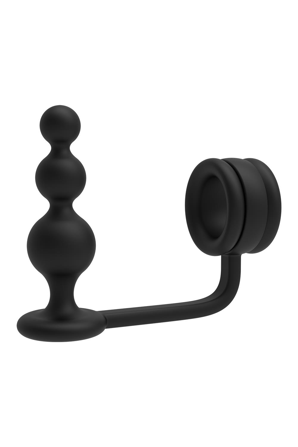 Черное эрекционное кольцо с анальной елочкой Cockring With Beaded Anal Plug (Цвет: черный)