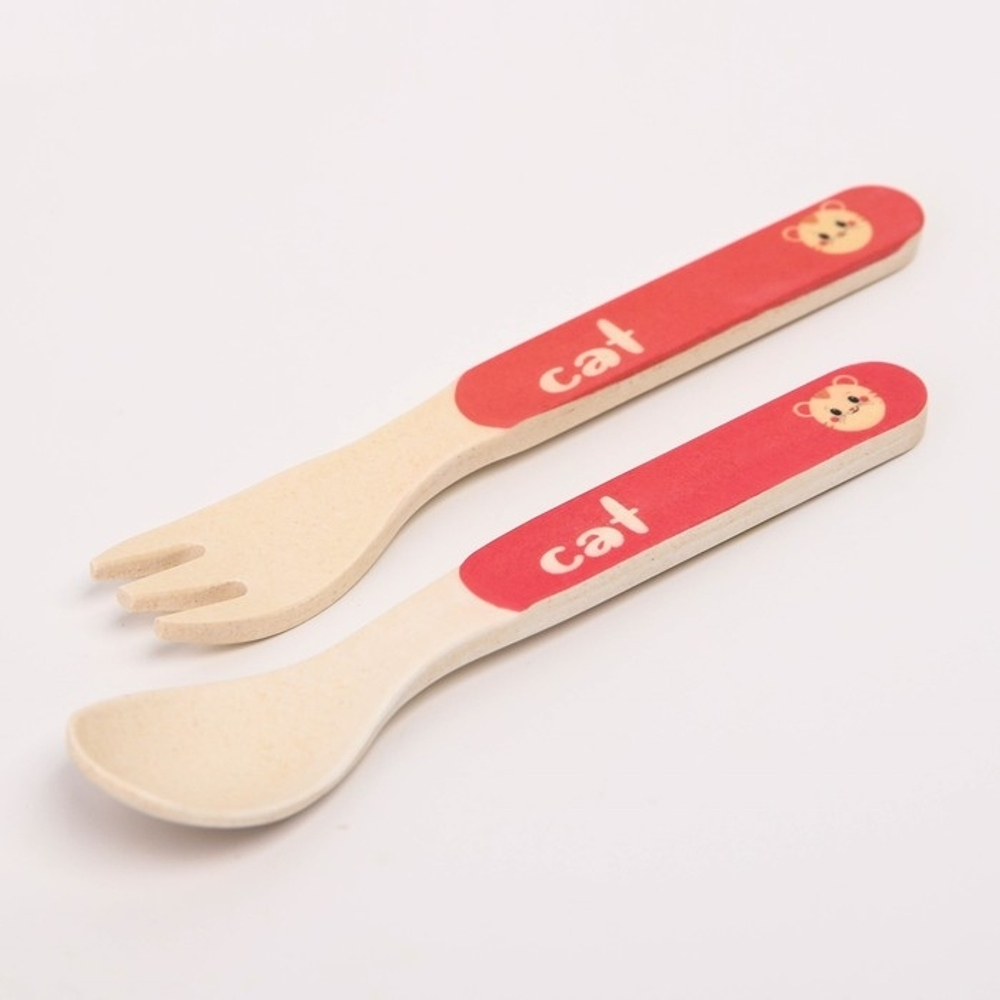 4167340 Набор бамбуковой посуды "Хомяк", тарелка, миска, стакан, приборы, 5 предметов