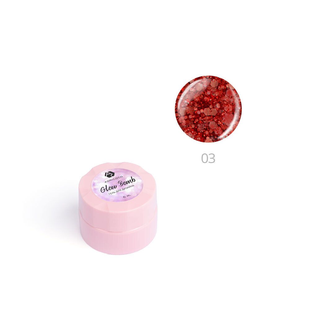 Гель для дизайна ногтей ADRICOCO Glow Bomb №03 &quot;Красный огонь&quot; (6 мл.)