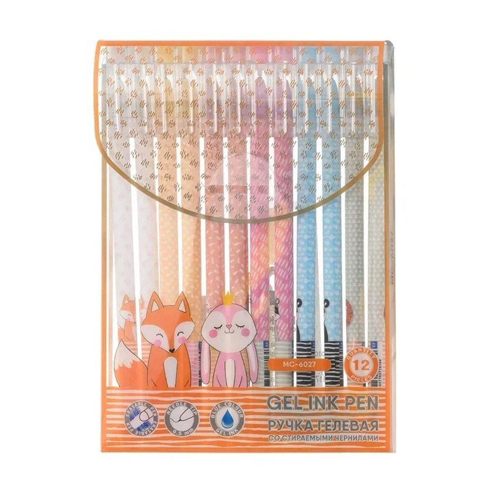 Ручка гелевая, пиши-стирай, Basir, синие чернила, серия "ЖИВОТНЫЕ", разноцветный корпус