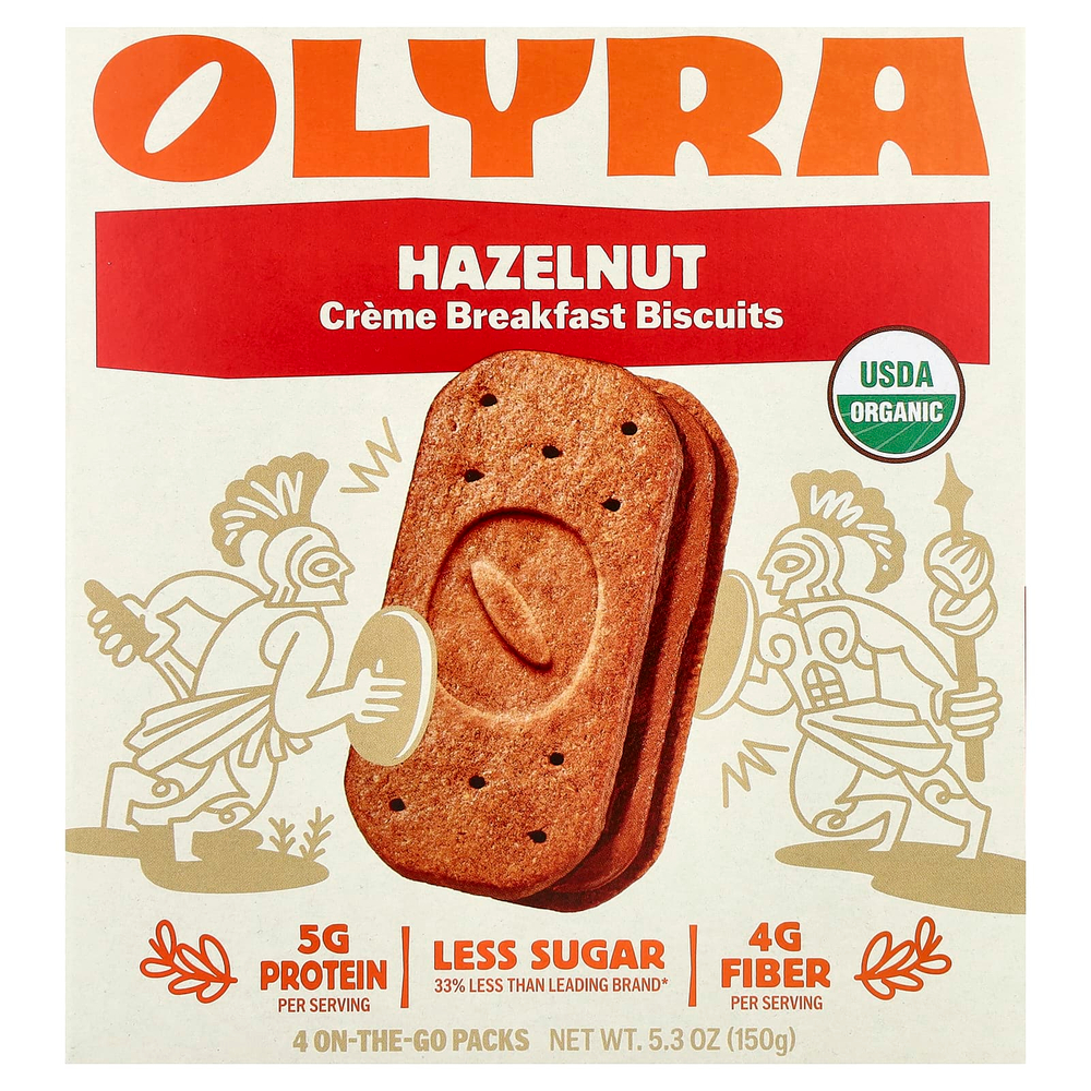 Olyra, печенье с кремом для завтрака, со вкусом фундука, 4 упаковки On the Go по 37,5 г (1,32 унции)
