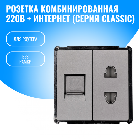 Розетка комбинированная Smart Aura для роутера 220В + RJ45 модуль без рамки
