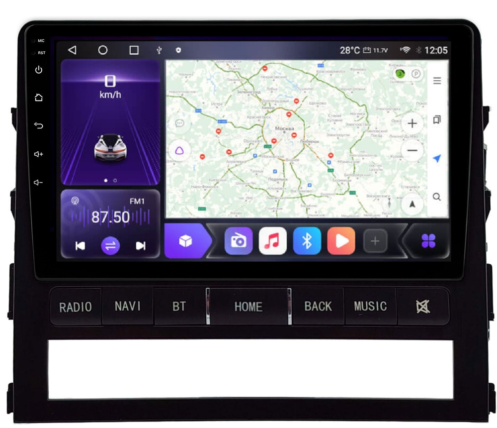 Магнитола для Toyota Land Cruiser 200 2015-2021 (без JBL) - Carmedia HP-9618 (рамка с кнопками) Android 12, TS10, CarPlay, 4G SIM-слот