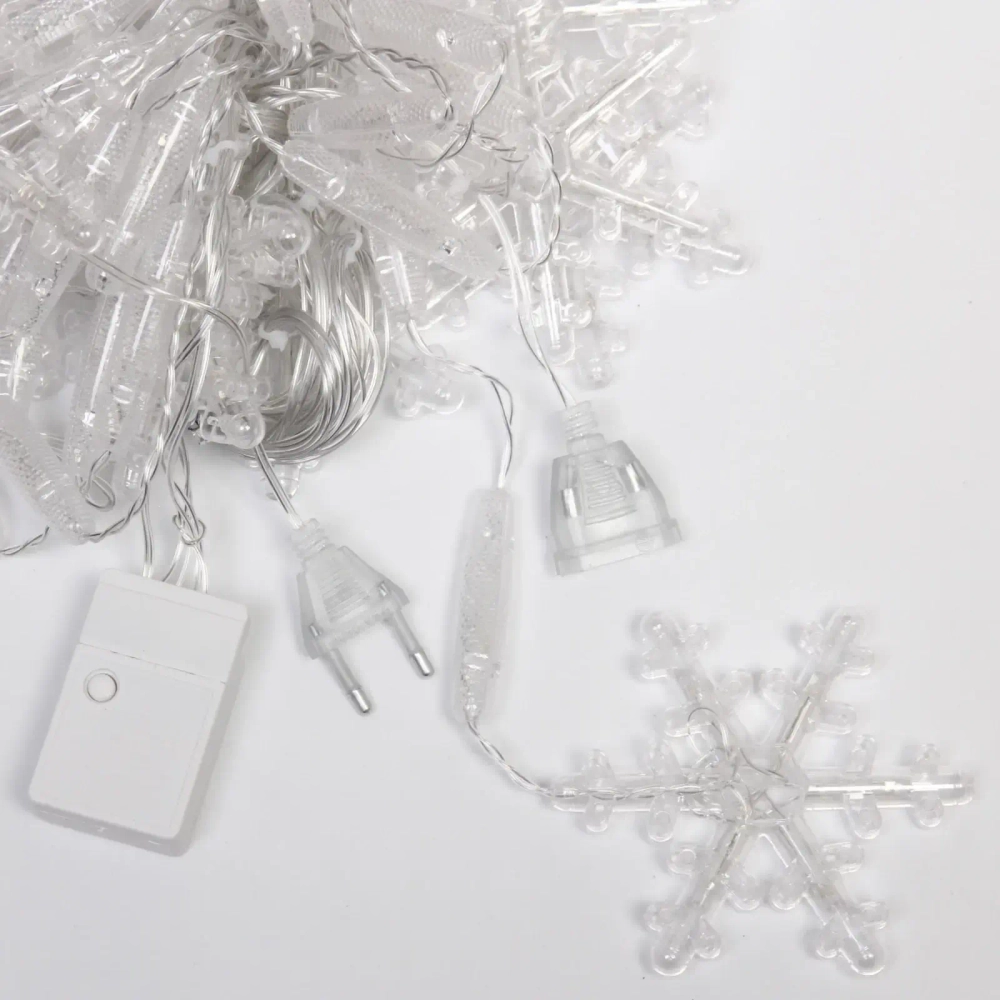 Гирлянда для дома БАХРОМА 2,5м*1/0,1м 136 ламп LED, с насадками Снежинка, 8 реж,IP-20, Теплый белый (возможность соединения)