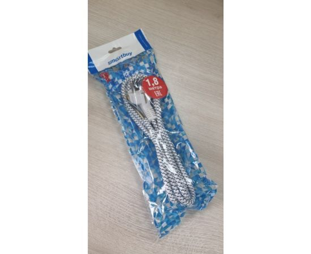 Сетевой шнур Smartbuy в тканевой оплетке, 1,8 метра, 6А/1,2кВт (SBE-06-P10-w), белый