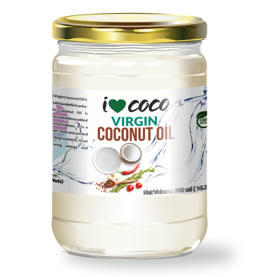 Масло кокосовое органическое холодного отжима (Virgin Coconut Oil), I❤COCO, органика,  500мл, ст/б, Шри-Ланка