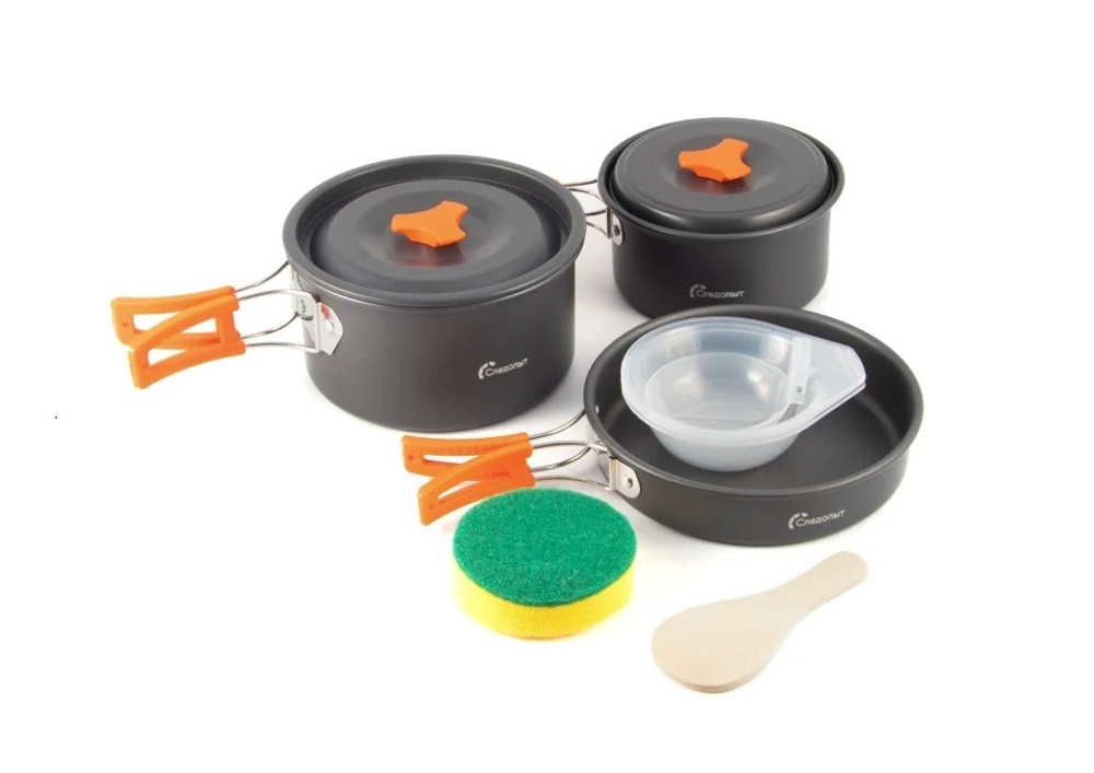 Набор кемпинговой посуды СЛЕДОПЫТ - Travel, на 3-4 персоны, анодир. алюм., в чехле/18/