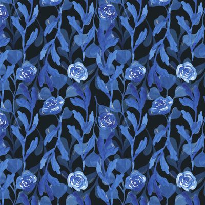 Синий растительный узор на черном