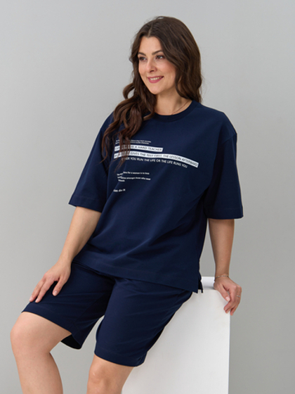 Костюм с шортами КНф-101П/темно-синий