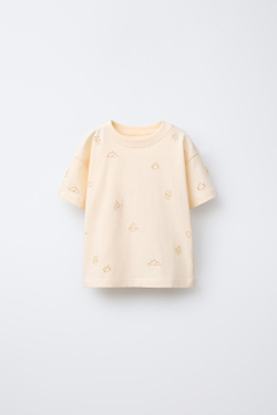 ZARA ФУТБОЛКА С ВЫШИВКОЙ, ЭКРЮ