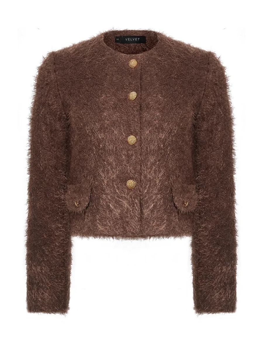 Кардиган пушистый укороченный коричневый