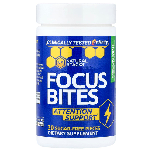 Natural Stacks, Focus Bites, дыня и мята, 30 шт. Без сахара
