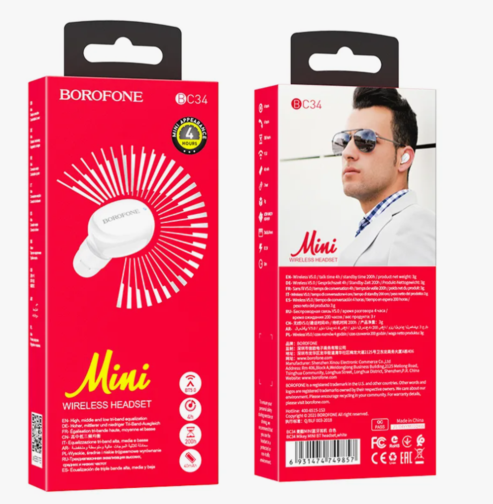Беспроводной наушник Borofone BC34 Mini white