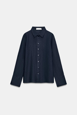 ZARA РУБАШКА ИЗ 100% ЛЬНА — ZW COLLECTION, МОРСКОЙ СИНИЙ