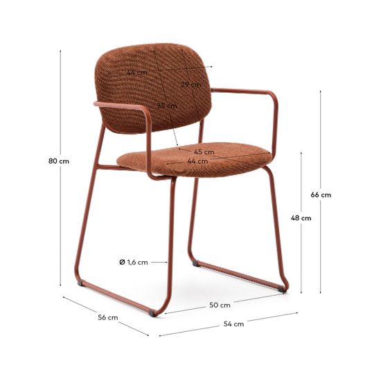 Стул Meli с подлокотниками из терракотовой шенилли с терракотовыми металлическими ножками La Forma Испания