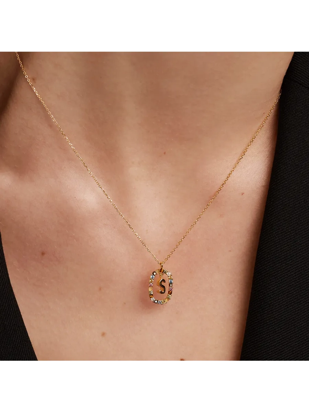 Колье Буква S серебро 925 пробы покрытое золотом