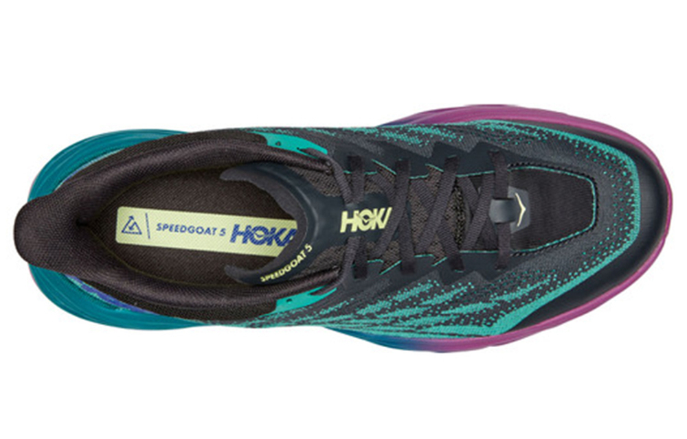 HOKA ONE ONE Speedgoat 5 lace-up fabric shock absorption, non-slip, wear-resistant low-top cross-country running shoes men's black, green and blue