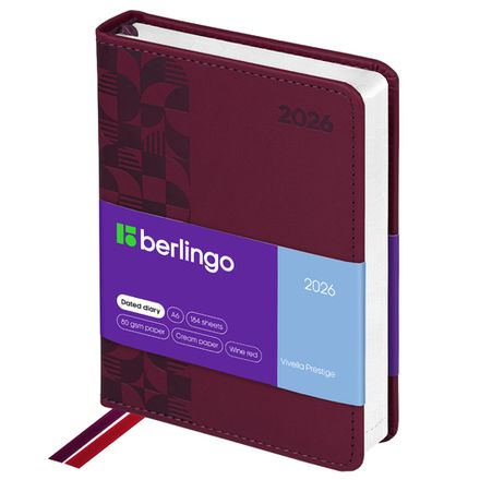 Ежедневник 2026г. А6, Berlingo Vivella Prestige, кожзам, бордовый, 184л