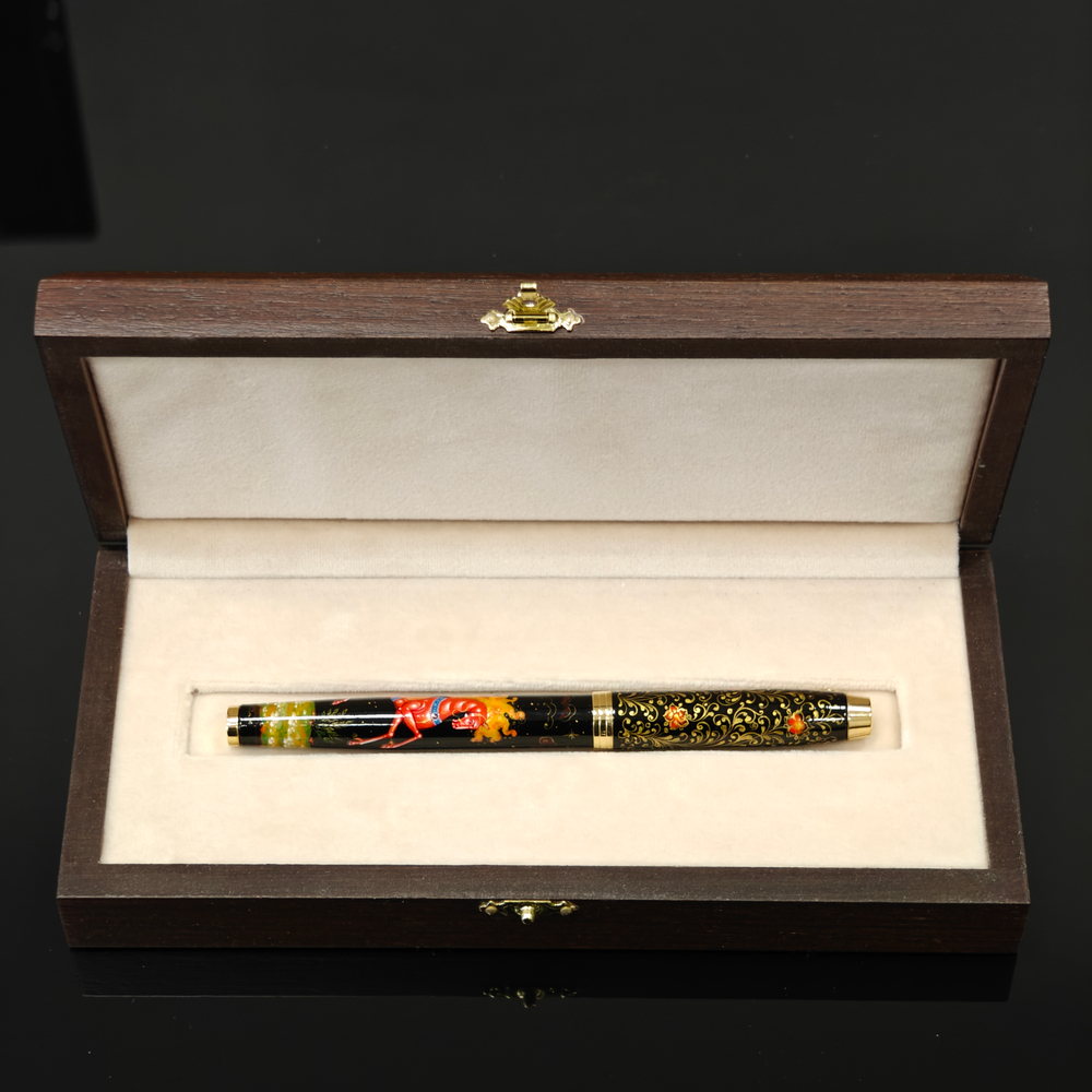 Ручка с колпачком расписная Parker красный Сказочный Конь" в футляре