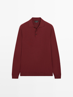 Massimo Dutti Свитер поло из хлопкового трикотажа, гранатовый