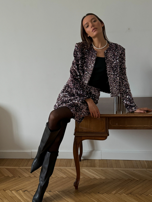 Юбка из пайеток мини розовая