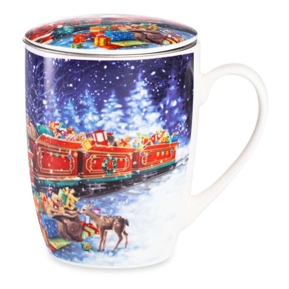 Кружка с ситечком 400мл Lamart Noel Сюрприз Новогодний поезд Санты