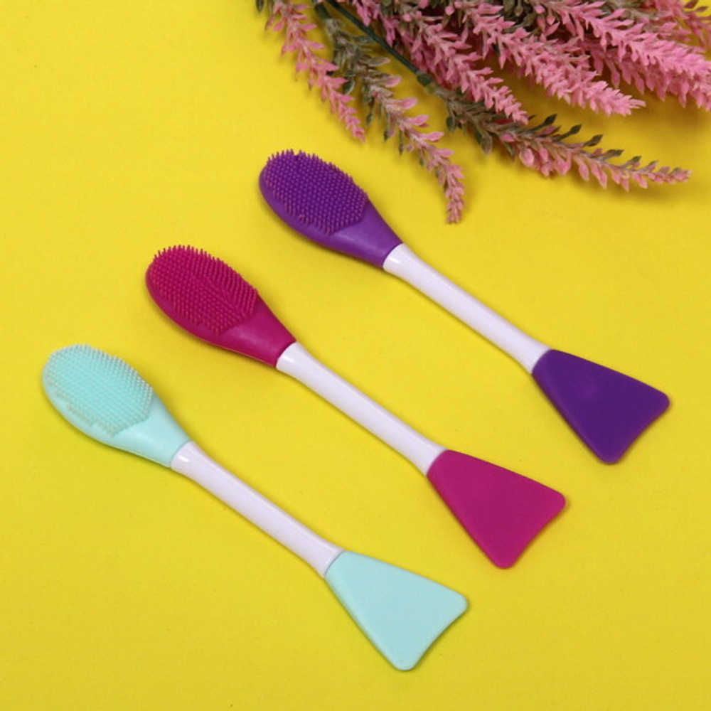 Кисть двухсторонняя для нанесения маски и бережного умывания «Beauty», микс 3 цвета, 16,5см