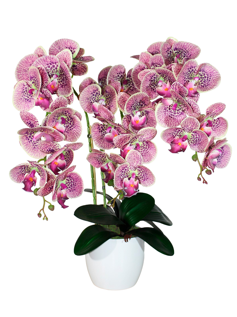 Искусственные цветы Орхидеи 3 ветки вишневые латекс 65см в кашпо