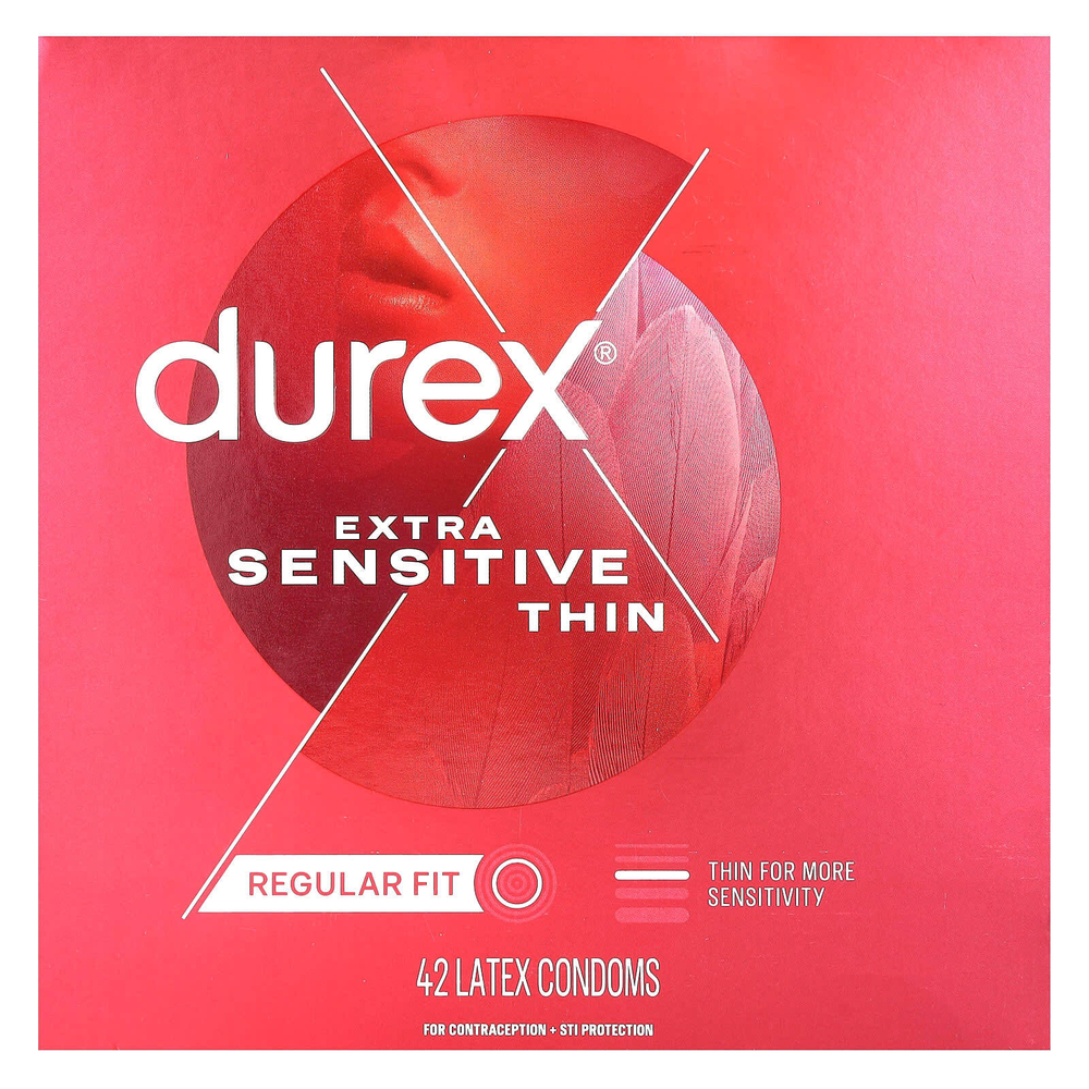 Durex, для экстра чувствительности, тонкие, обычного размера, 42 латексных презерватива