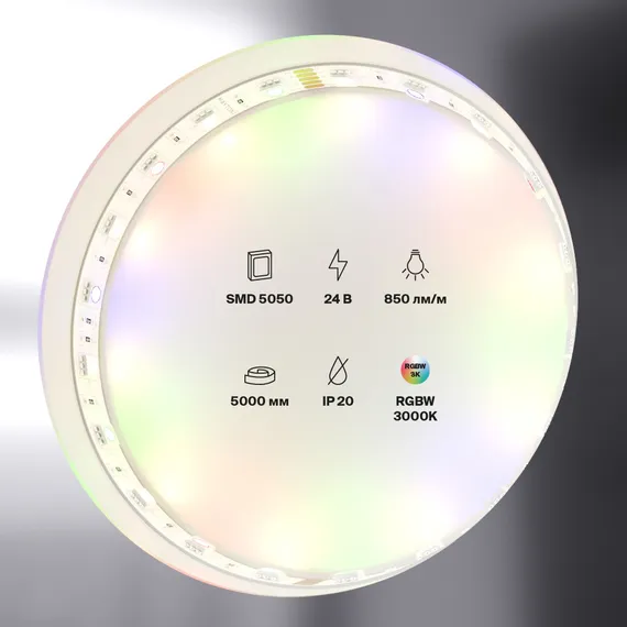 Светодиодная лента 24В 5050 14,4Вт/м Цветная (RGB) + 3000K 5м IP20 Led Strip 10176