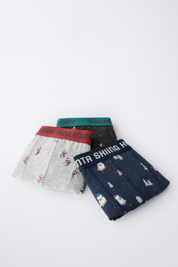 ZARA НАБОР ИЗ ТРЕХ ТРУСОВ-БОКСЕРОВ С ДЕДОМ МОРОЗОМ И СНЕГОВИКОМ, РАЗНОЦВЕТНЫЙ
