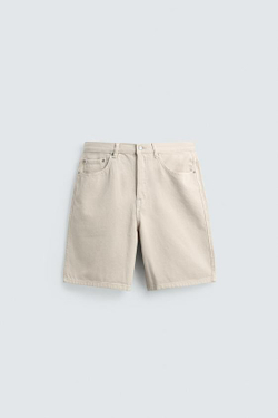 ZARA ДЖИНСОВЫЕ БЕРМУДЫ STRAIGHT FIT, ЖЕЛТОВАТО-БЕЛЫЙ