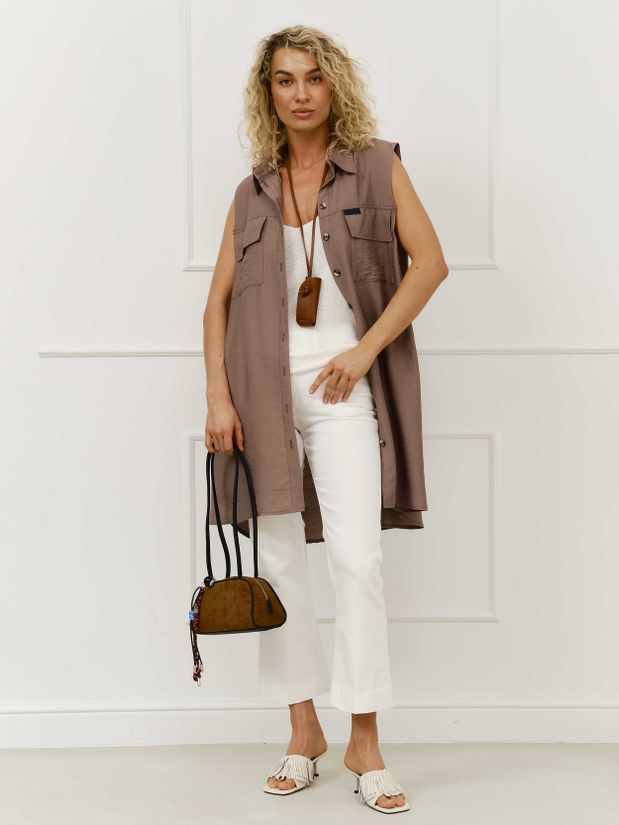 Платье-рубашка с карманами, какао