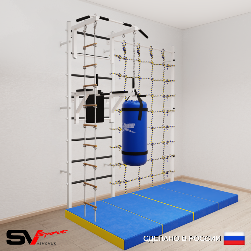 Шведская стенка Sv Sport усиленная 67260 (Турник стандарт/Брусья/Лестница/Цепь/Мешок 22кг/Мат 2м/Канатный лаз)