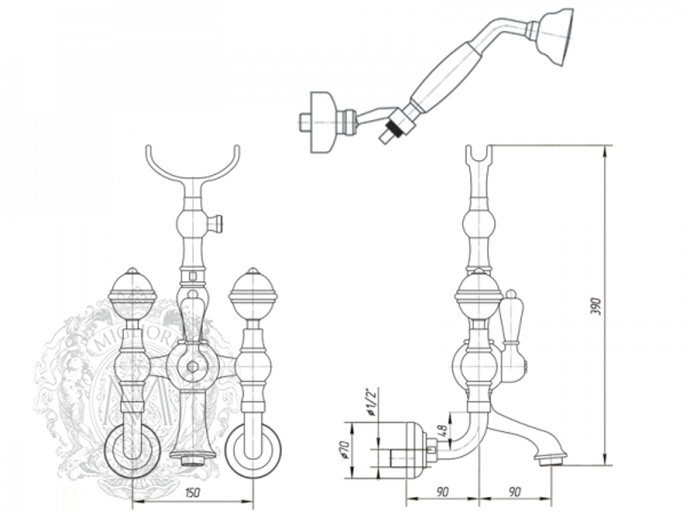Смеситель для ванной Migliore Cristalia Swarovski ML.CRS-3702 схема