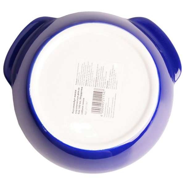 Миска керамическая КерамикАрт для собак, 180 мл Мордочка собаки синяя