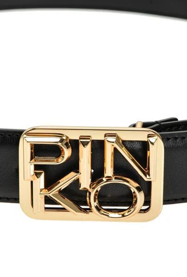 THIN LEATHER LOGO BELT - black-gold / M (95см)- M (95см)