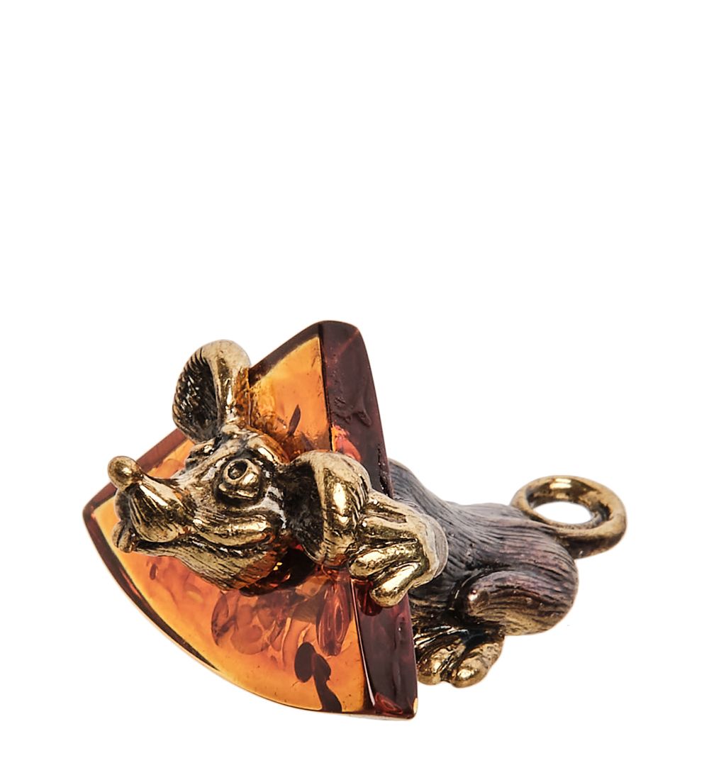 Народные промыслы AM- 456 Фигурка «Мышка в сыре» (латунь, янтарь)