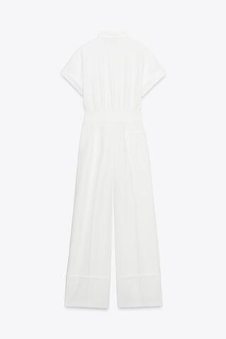 ZARA ДЛИННЫЙ КОМБИНЕЗОН ИЗ КРЕПА, ЖЕЛТОВАТО-БЕЛЫЙ