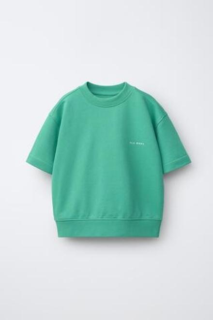 ZARA ТОЛСТОВКА С КОРОТКИМИ РУКАВАМИ И РЕЛЬЕФНОЙ НАДПИСЬЮ, УТИНО-СИНИЙ