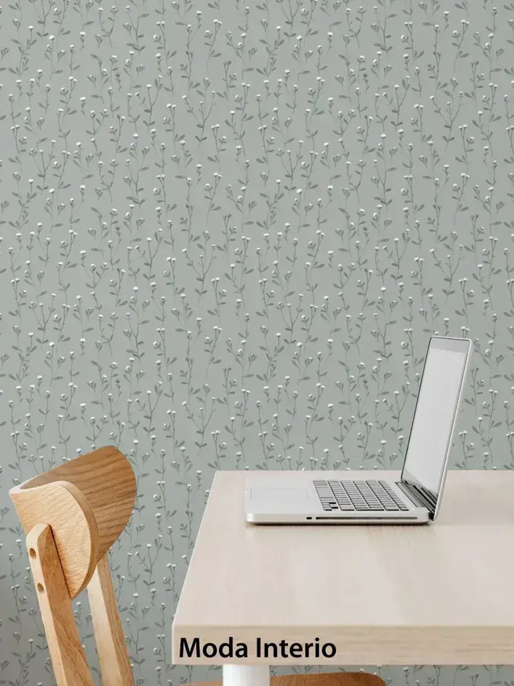 Обои флизелиновые, веточка на зеленом фоне, метровые, для спальни, Tenero (Moda interio, арт.32688-56)