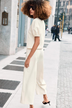 ZARA ОБЪЕМНЫЕ БРЮКИ, ЭКРЮ