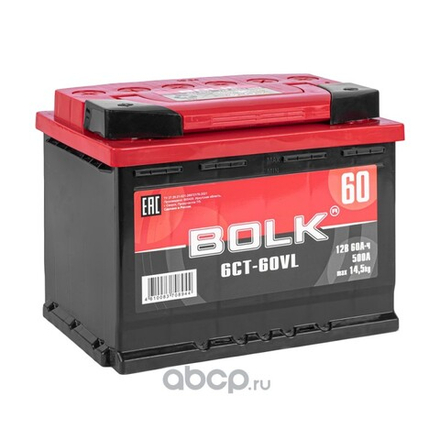 Аккумулятор BOLK Standart 60 А/ч обратная/прямая 242x175x190 EN500 А РОССИЯ