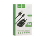 Сетевой адаптер питания HOCO C12 2USB 2.4A + кабель Lightning (черный)