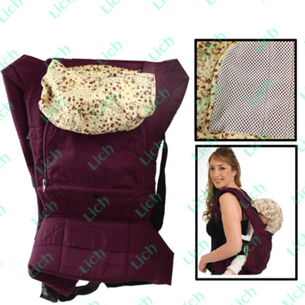 Эрго-рюкзак однотонный с контрастным капюшоном в мелкий цветочек