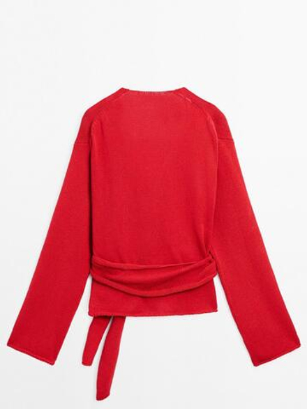 Massimo Dutti Кардиган с поясом, красный