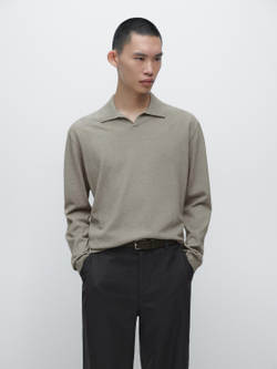 Massimo Dutti Свитер поло из хлопкового трикотажа, серовато-зеленый