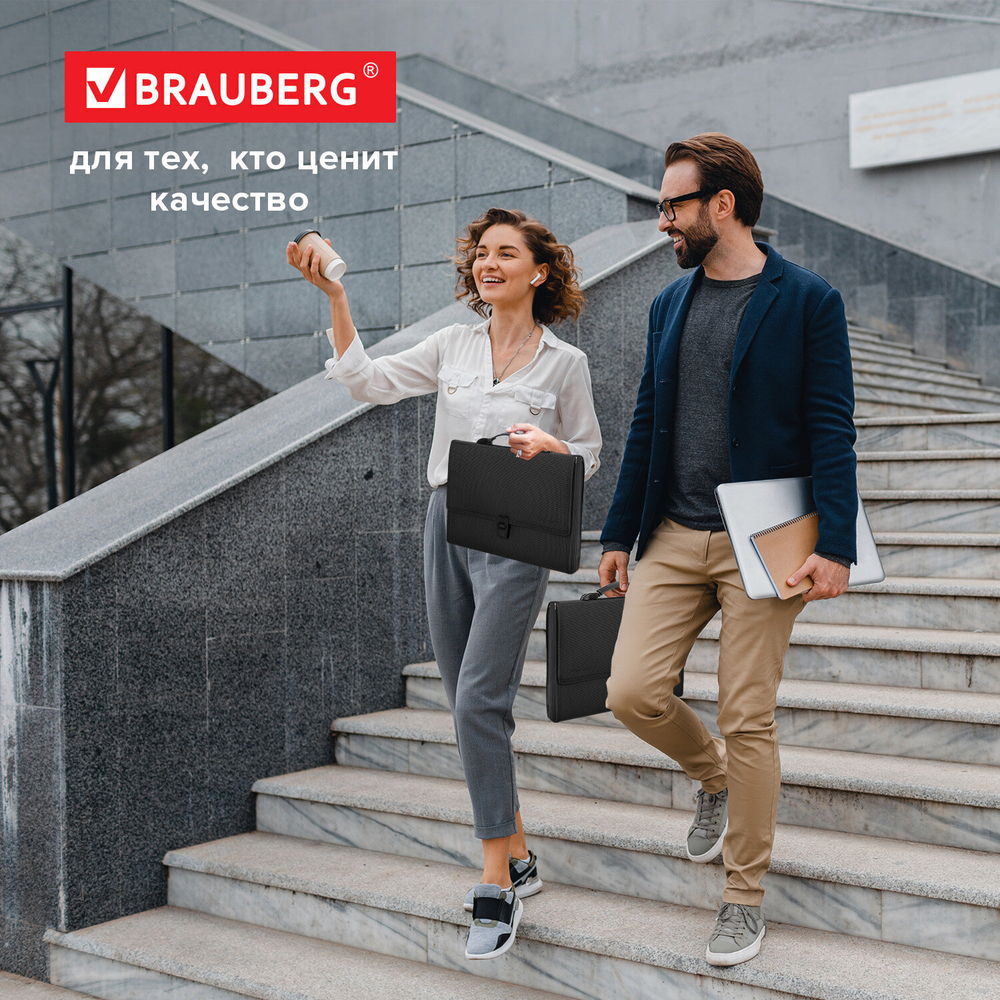Папка-портфель пластиковая BRAUBERG "ДИПЛОМАТ" А4 (330х245х35 мм) 13 отделений фактура бисер черная (2 штуки в упаковке)
