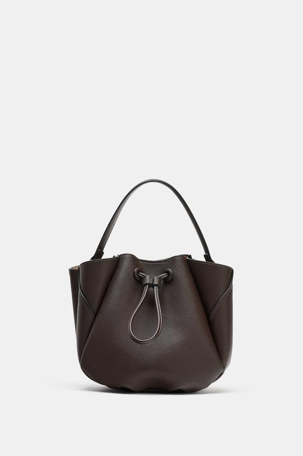 ZARA МИНИ-СУМКА-МЕШОК С ДЕКОРАТИВНОЙ СТРОЧКОЙ, КОРИЧНЕВЫЙ